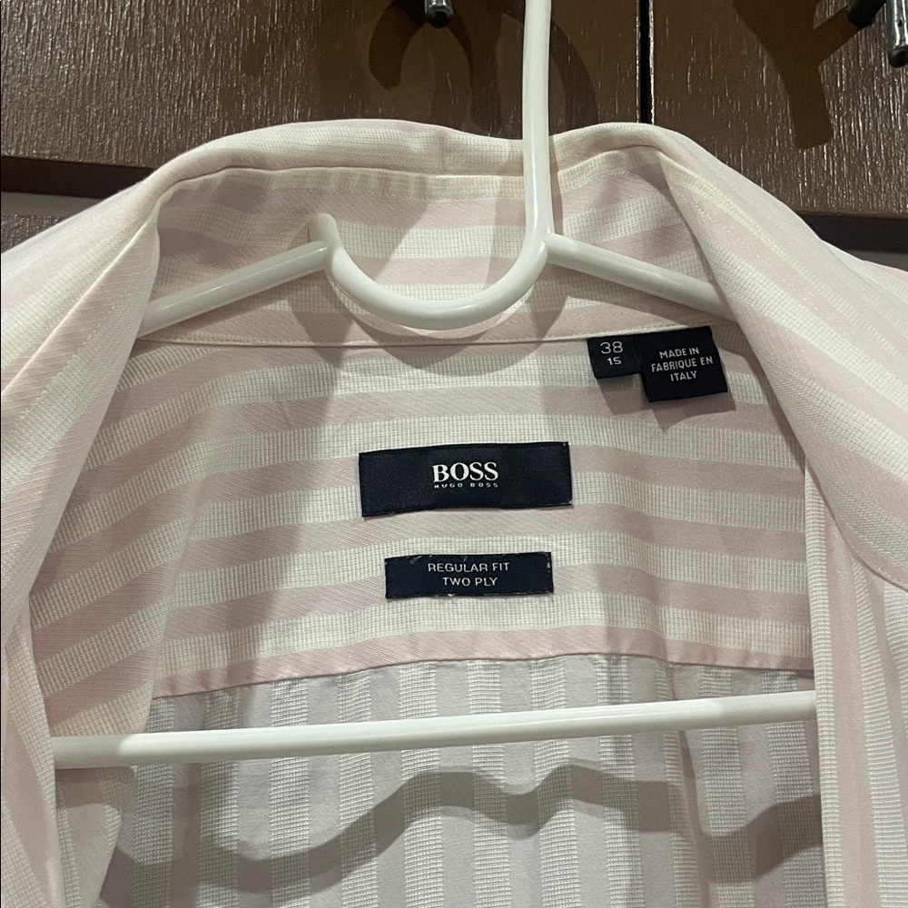Hugo Boss Pink and White Striped Button Down Shirt